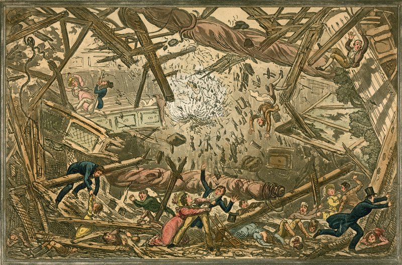 La caída del Teatro de New Brunswick, 28 de febrero de 1828 de Isaac, Robert and George Cruikshank
