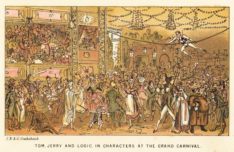 Tom, Jerry y Logic, disfrazados en el Gran Carnaval de Isaac, Robert and George Cruikshank