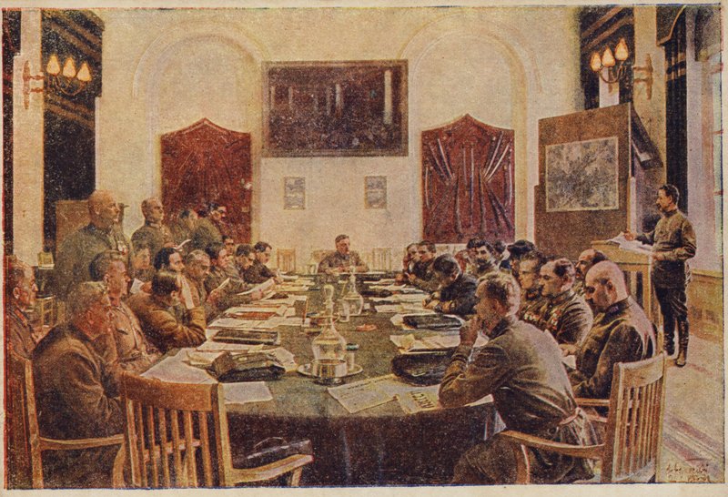 Reunión del Consejo Militar Revolucionario, Rusia Soviética. c1925-1934 de Isaak Israilevich Brodsky