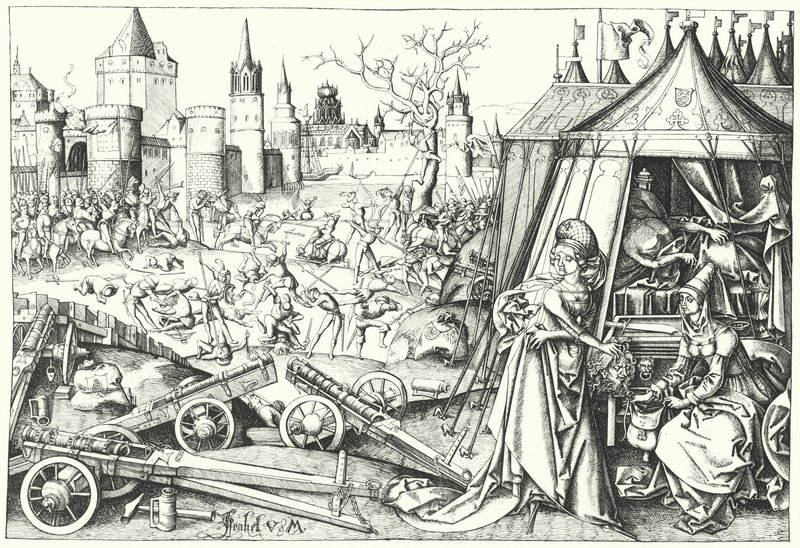 La decapitación del general asirio Holofernes por la israelita Judith de Betulia, del poema Judith de Israhel van the Elder Meckenem