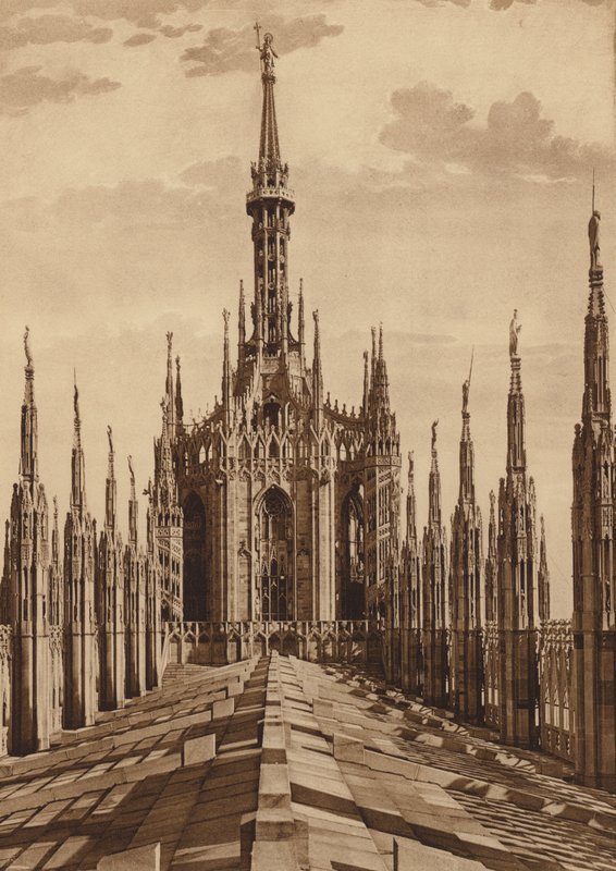 Catedral de Milán: aguja mayor (fotografía en blanco y negro) de Italian Photographer