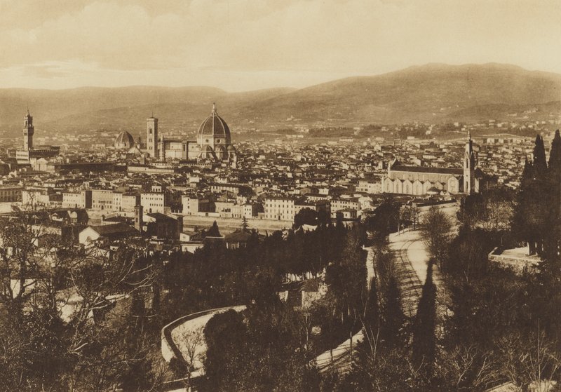Firenze / Florencia: Panorama de Florencia visto desde S Miniato al Monte (fotografía en b/n) de Italian Photographer