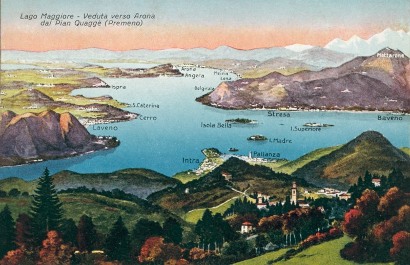 Lago Mayor, Vista hacia Arona desde Pian Quagge, Premeno (foto en color) de Italian Photographer