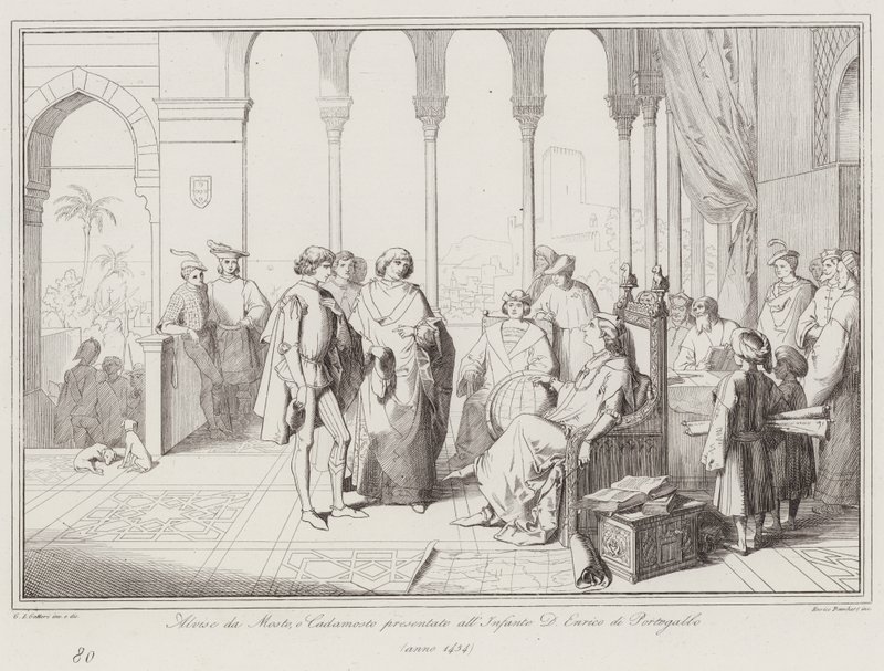 Alvise da Mosto, o Cadamosto presentado al Infante D Enrico de Portugal de Italian School