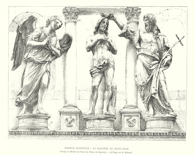 Andrea Contucci, El Bautismo de San Juan, Grupo en Bronce en una de las Puertas del Baptisterio, El Ángel es de Spinazzi de Italian School