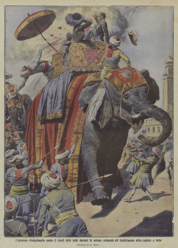 Atentado contra Lord Hardinge, virrey de la India (litografía en color) de Italian School
