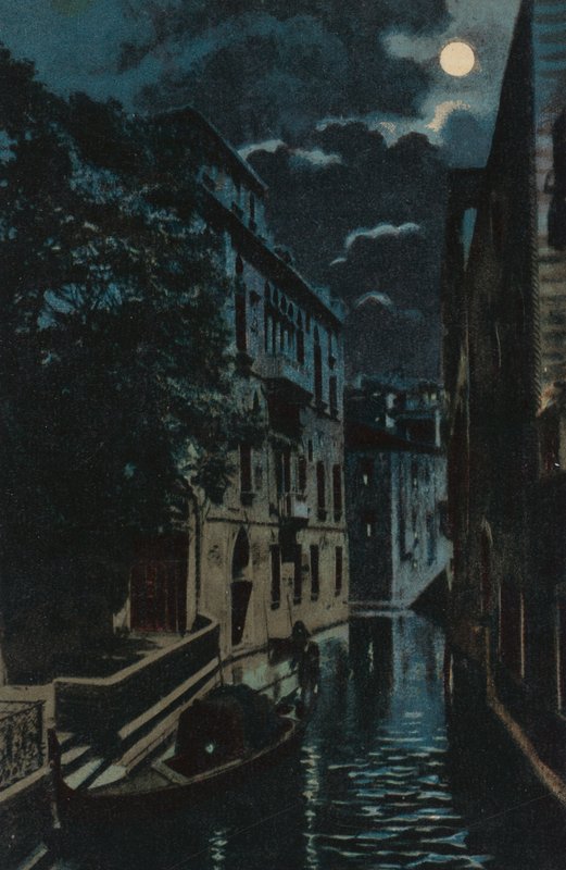 Canal trasero, Venecia (litografía en color) de Italian School
