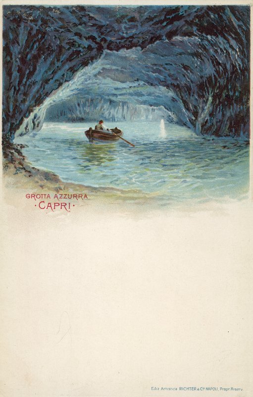 Gruta Azul, Capri (litografía en color) de Italian School