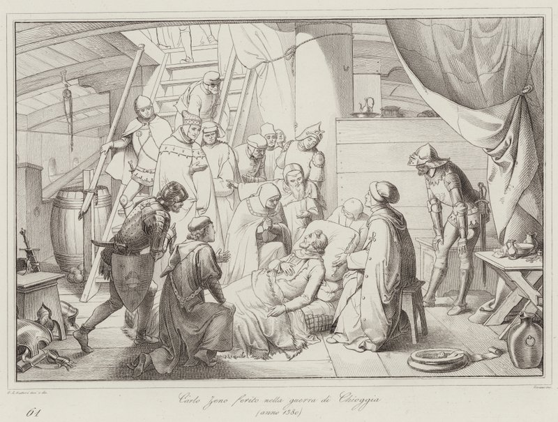 Carlo Zeno herido en la guerra de Chioggia de Italian School