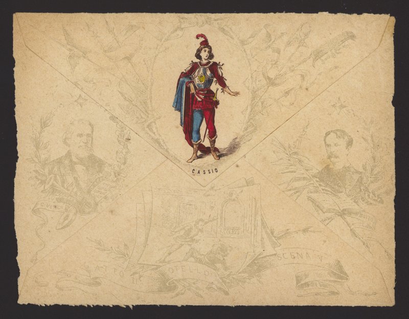 Cassio, de la ópera Otello de Giuseppe Verdi, basada en la obra de William Shakespeare (litografia en color) de Italian School