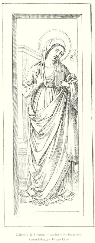 Annonciation, Collection de Florence, Academie des Beaux-Arts (grabado) de Italian School
