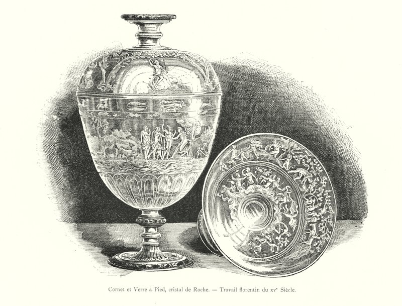 Corneta y copa de pie, cristal de roca, trabajo florentino del siglo XV de Italian School