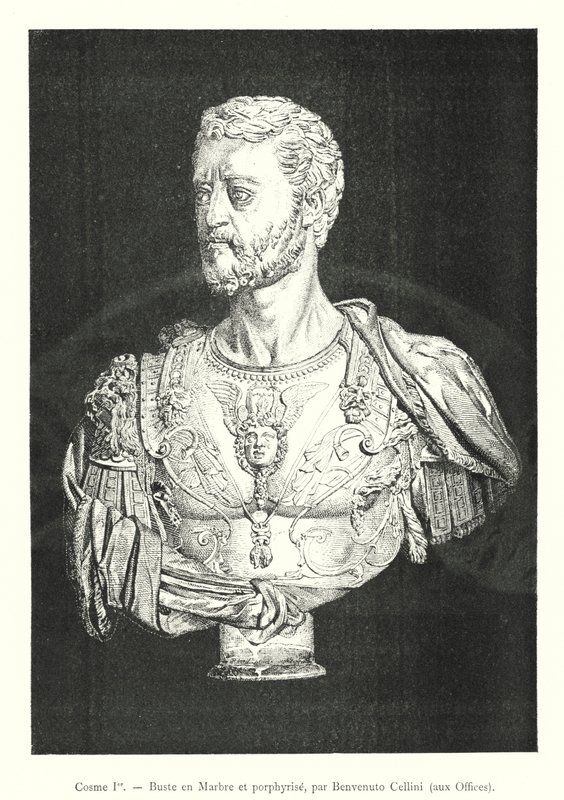 Cosme I, Busto en Mármol y Pórfido, por Benvenuto Cellini, en los Uffizi de Italian School