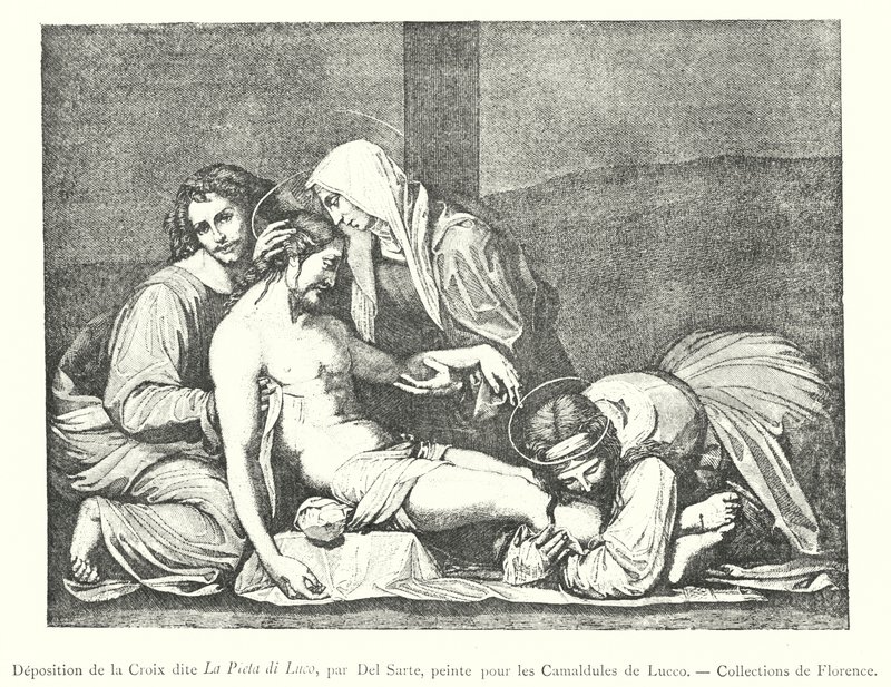 Deposición de la Cruz llamada La Pieta di Luco, pintada para los Camaldulenses de Lucco, Colecciones de Florencia de Italian School