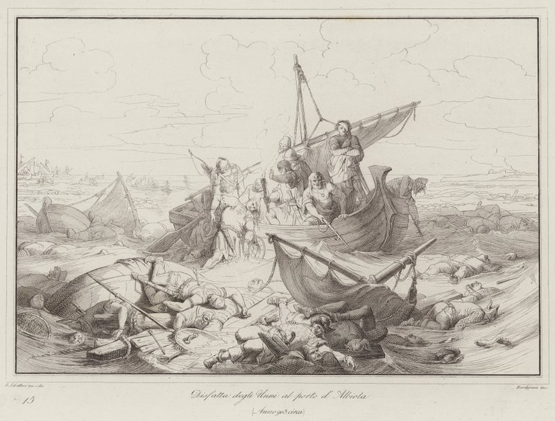 Derrota de los Hunos en el puerto de Albiola, 903 de Italian School