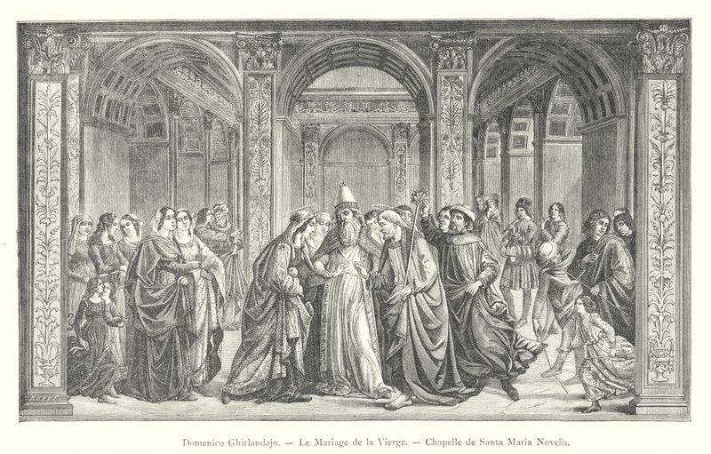 Domenico Ghirlandajo, El matrimonio de la Virgen, Capilla de Santa Maria Novella (grabado) de Italian School