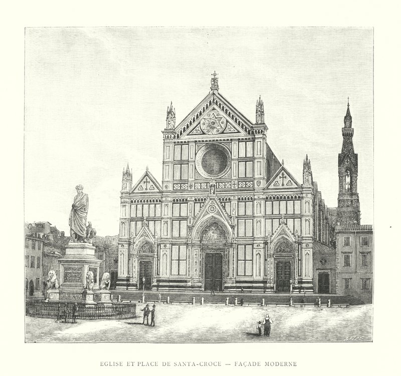 Iglesia y Plaza de Santa-Croce, Fachada Moderna (grabado) de Italian School
