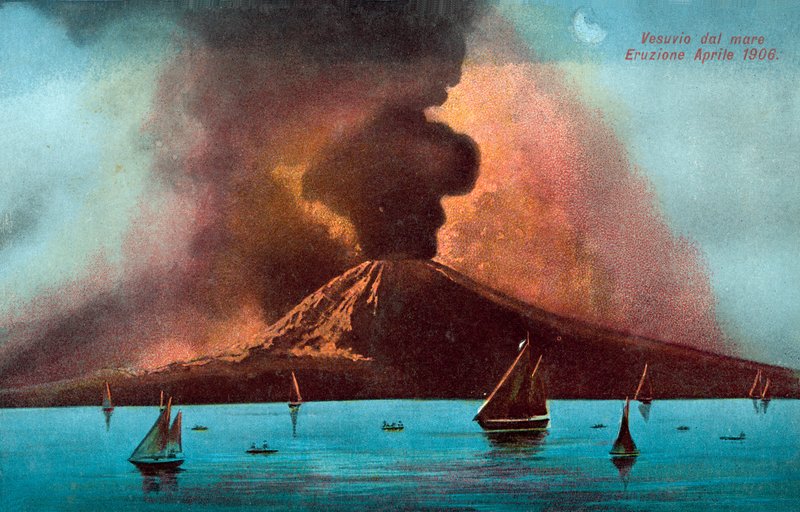 Erupción del Vesubio, abril de 1906 (litografía en color) de Italian School