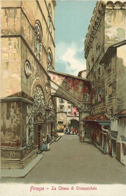 Florencia, Italia, Iglesia de Orsanmichele (litografía en color) de Italian School
