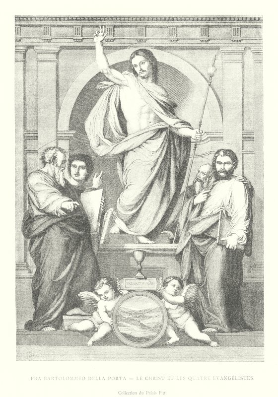 Fra Bartolommeo della Porta, Cristo y los cuatro evangelistas, Colección del Palacio Pitti (grabado) de Italian School