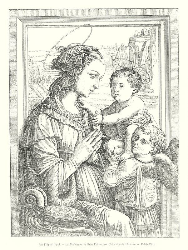 La Madone et le divin Enfant, Collection de Florence, Palais Pitti (grabado) de Italian School