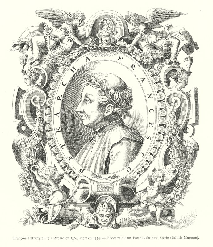 Francesco Petrarca, nacido en Arezzo en 1304, muerto en 1374, Facsímil de un retrato del siglo XVI, Museo Británico de Italian School