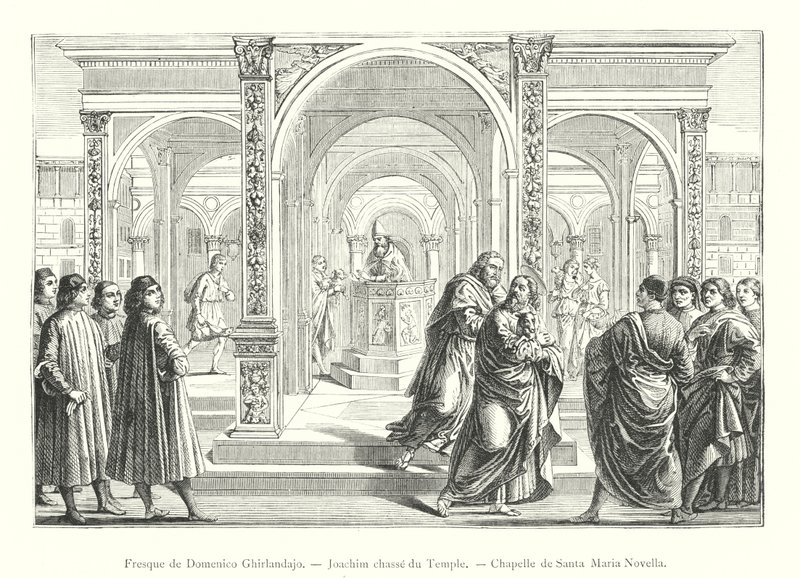 Fresco de Domenico Ghirlandajo, Joaquín expulsado del Templo, Capilla de Santa Maria Novella de Italian School