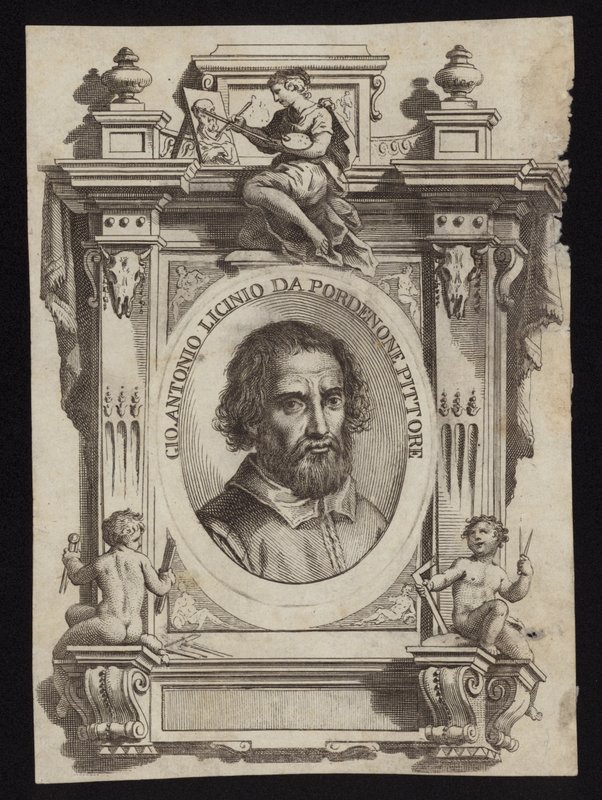 Giovanni Antonio de Sacchis, también conocido como Il Pordenone y Giovanni Antonio Licinio. Grabado por Giorgio Vasari de Italian School