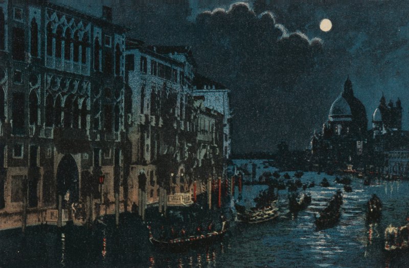 Gran Canal y Salute (litografía en color) de Italian School