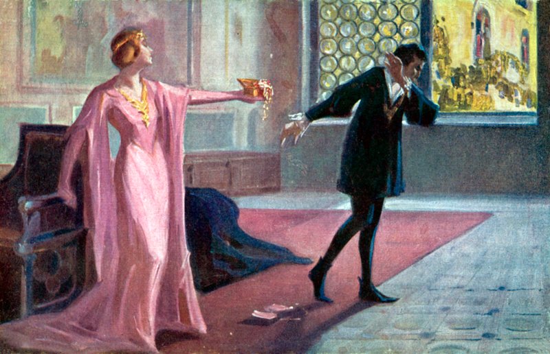 Hamlet y Ofelia (litografía en color) de Italian School