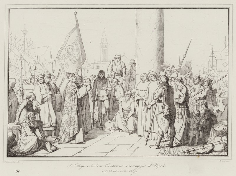 Il Doge Andrea Contarini incoraggia il Popolo de Italian School