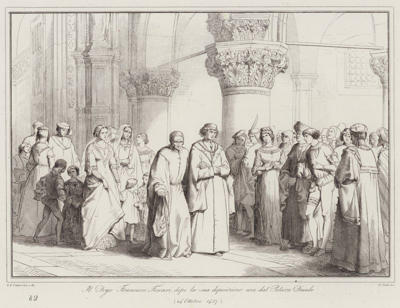 El Dogo Francesco Foscari, después de su deposición, sale del Palacio Ducal de Italian School