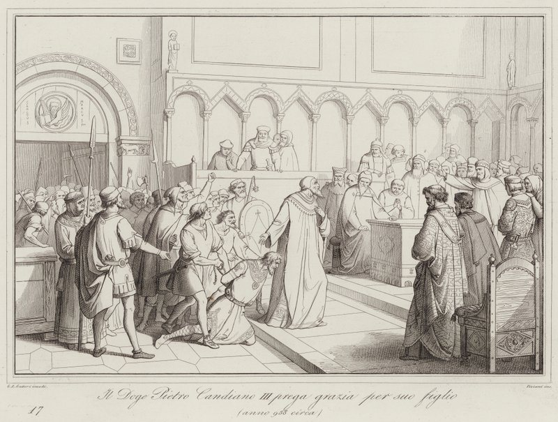 Il Doge Pietro Candiano III prega grazia per suo figlio, 958 de Italian School