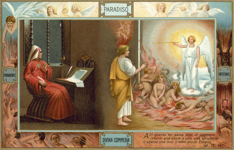 Ilustración para La Divina Comedia de Dante (litografía en color) de Italian School