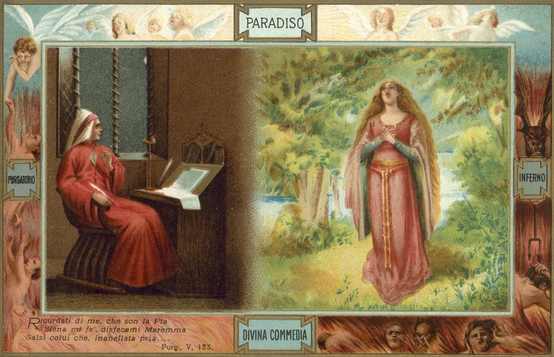 Ilustración para La Divina Comedia de Dante (litografía en color) de Italian School