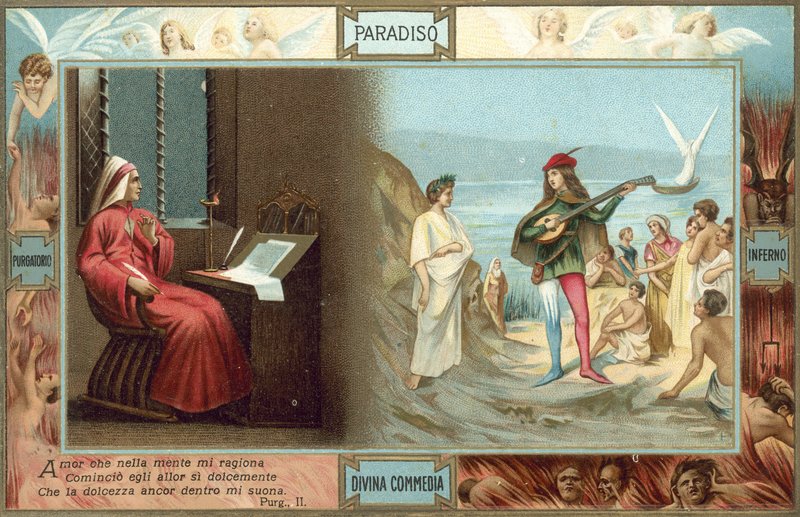 Ilustración para La Divina Comedia de Dante (litografía en color) de Italian School
