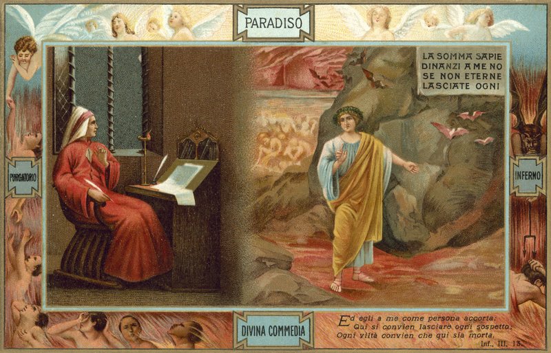 Ilustración para La Divina Comedia de Dante (litografía en color) de Italian School