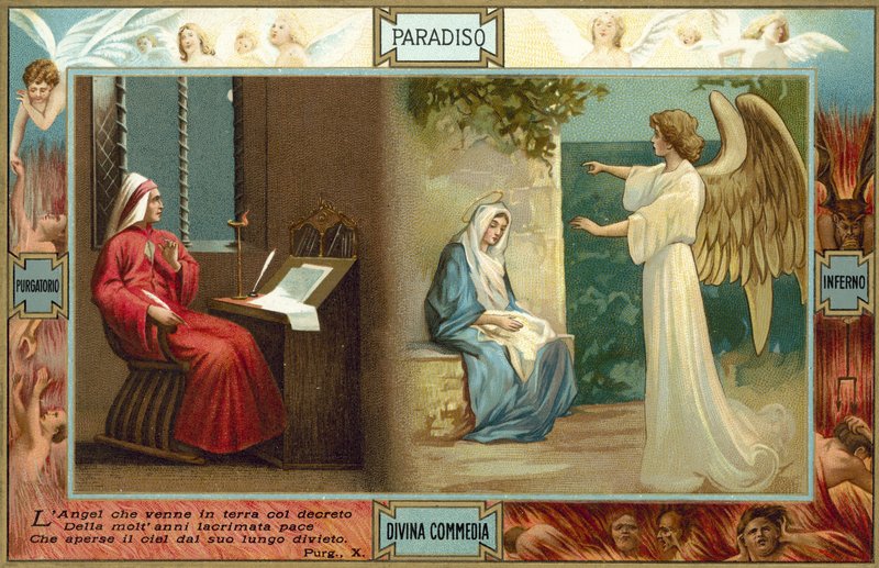 Ilustración para La Divina Comedia de Dante (litografía en color) de Italian School