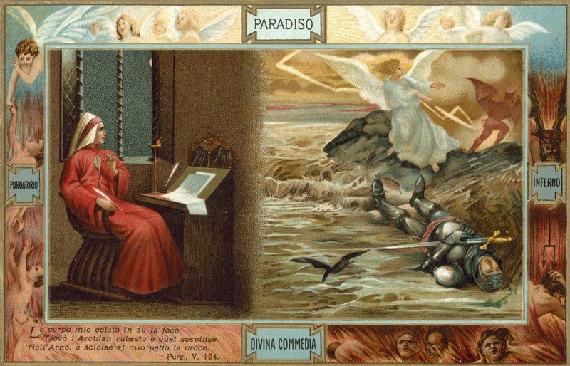 Ilustración para La Divina Comedia de Dante (litografía en color) de Italian School