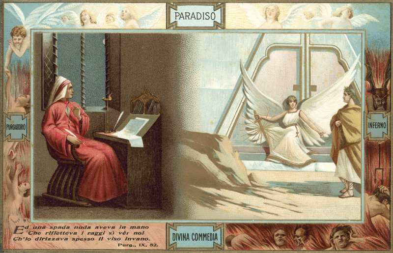 Ilustración para La Divina Comedia de Dante (litografía en color) de Italian School