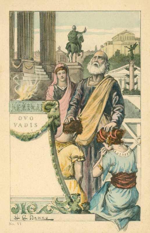 Ilustración para la novela Quo Vadis de Henryk Sienkiewicz (litografía en color) de Italian School