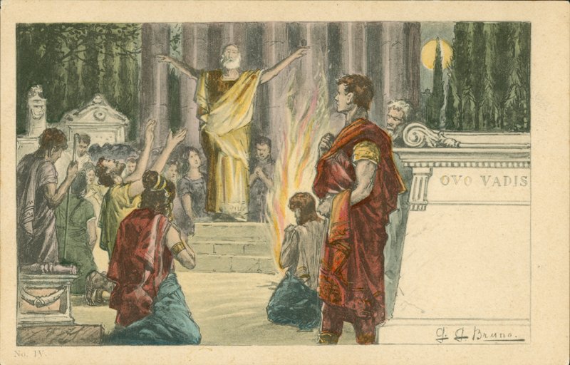 Ilustración para la novela Quo Vadis de Henryk Sienkiewicz (litografía en color) de Italian School