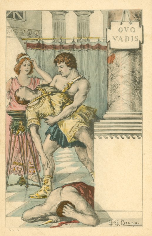 Ilustración para la novela Quo Vadis de Henryk Sienkiewicz (litografía en color) de Italian School