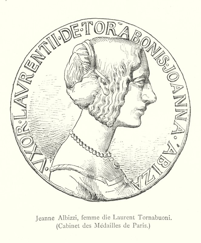 Jeanne Albizzi, esposa de Laurent Tornabuoni, Gabinete de Medallas de París (grabado) de Italian School