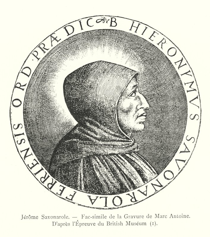 Jerome Savonarola, facsímil del grabado de Marc Antoine, según la prueba del Museo Británico, I (grabado) de Italian School
