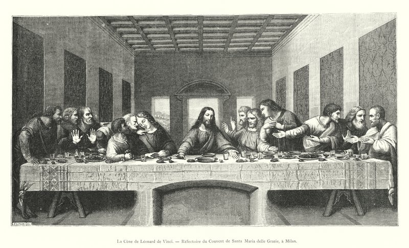 La Última Cena de Leonardo da Vinci, refectorio del convento de Santa Maria delle Grazie, en Milán (grabado) de Italian School