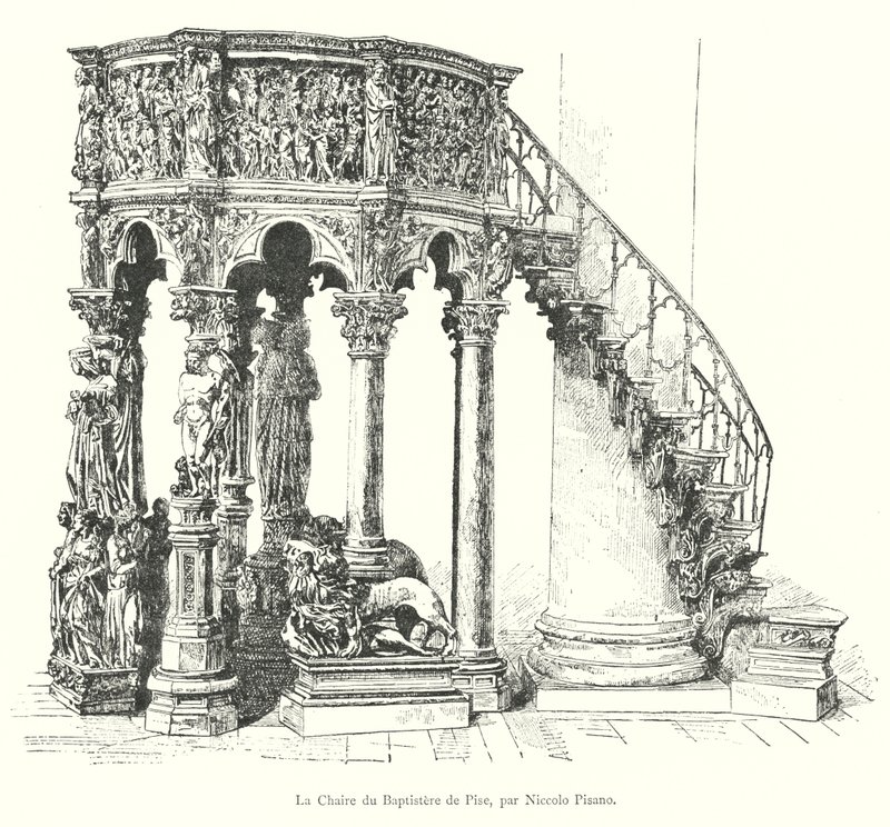 El Púlpito del Baptisterio de Pisa, por Niccolo Pisano (grabado) de Italian School
