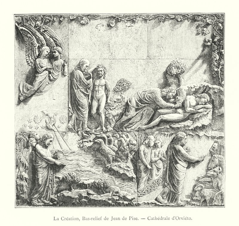 La Creación, Bajorrelieve de Giovanni Pisano, Catedral de Orvieto de Italian School