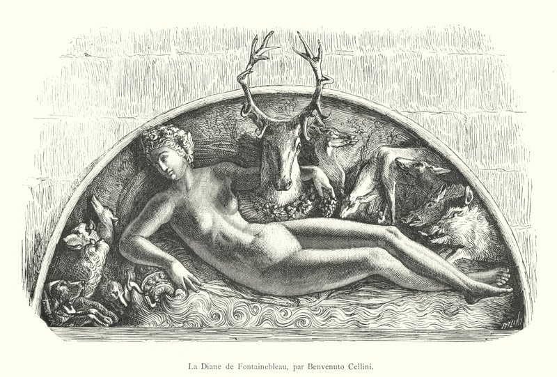 La Diana de Fontainebleau, por Benvenuto Cellini (grabado) de Italian School