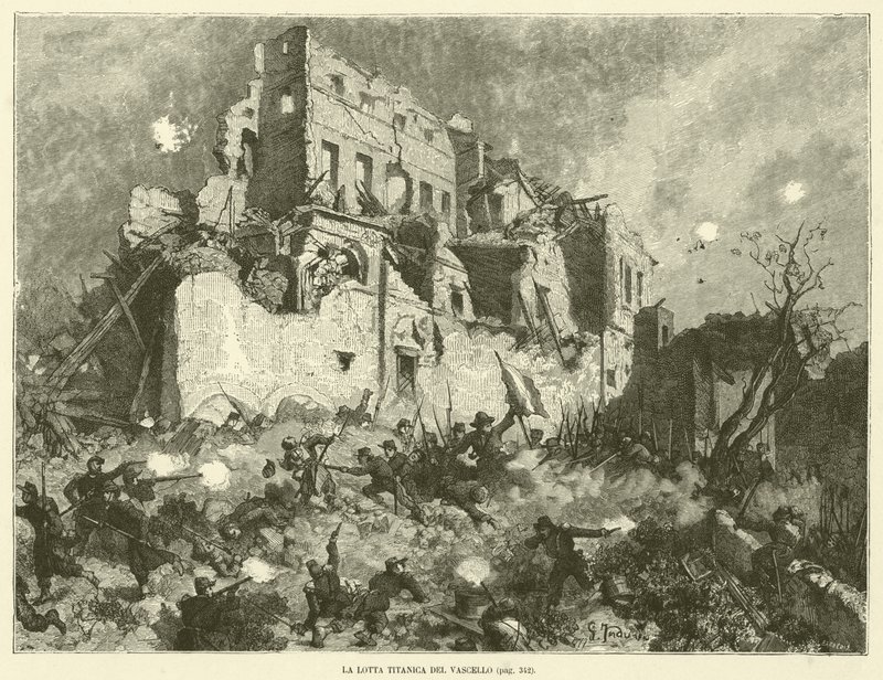 La lucha titánica del navío (grabado) de Italian School